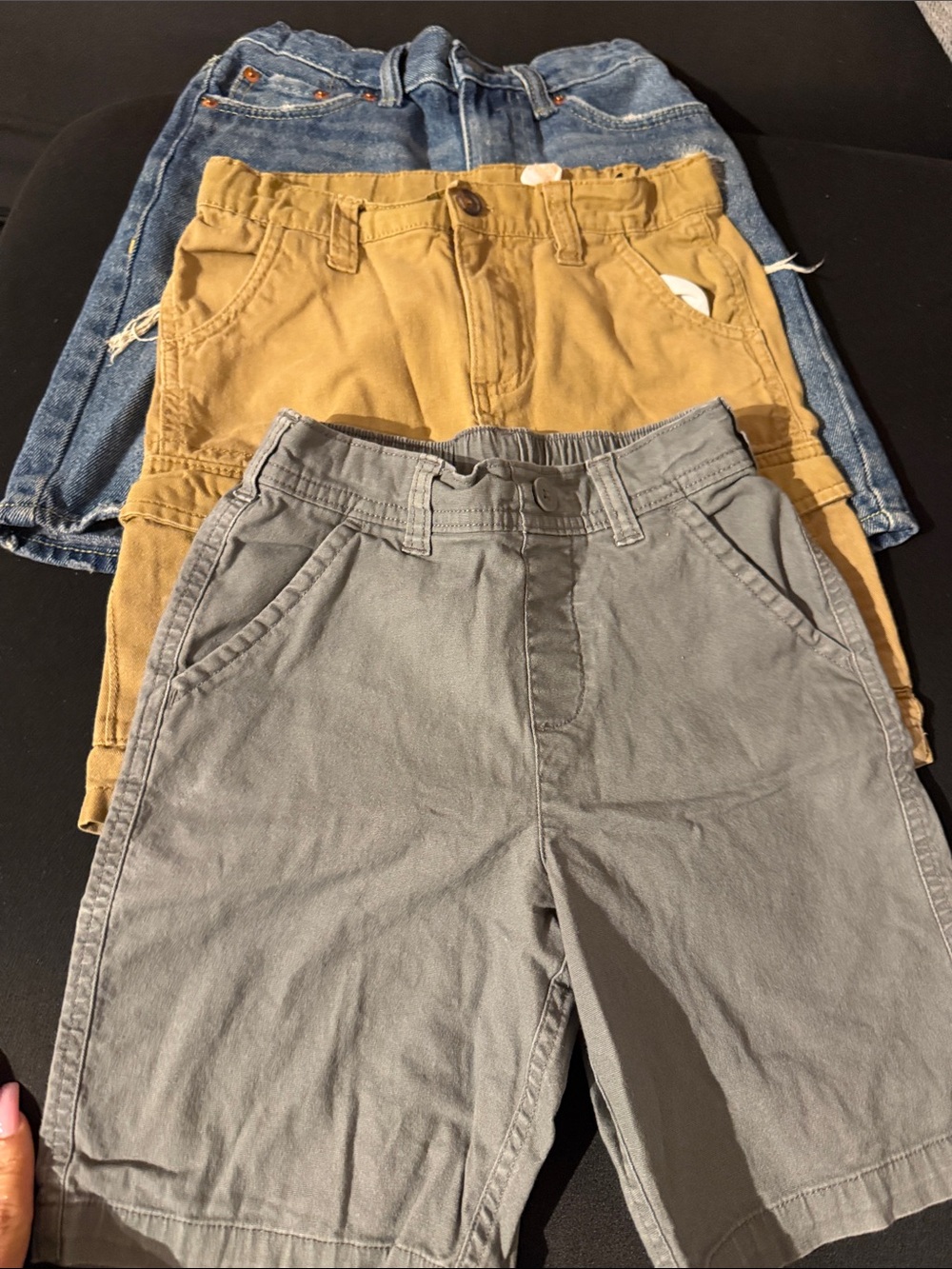 3-Pack Kids Casual Shorts — Gray, Tan & Denim Blue